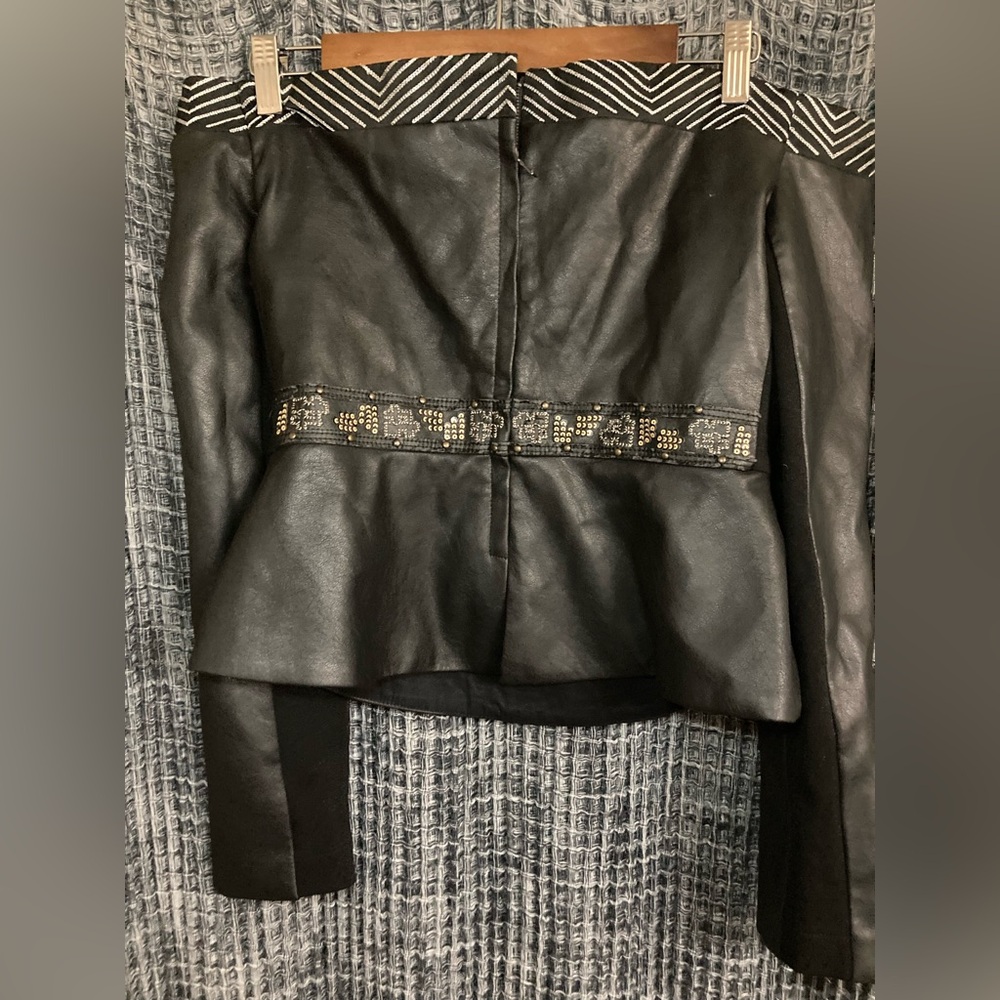 BCBGMaxAzria Black Faux Leather Top with Embellished Belt - Picture 5 of 8